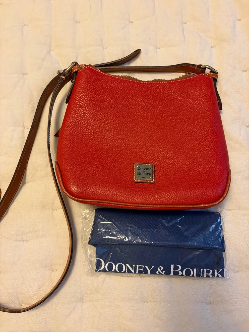 Dooney & Bourke Red Pebbled Leather Crossbody with Brown Strap
